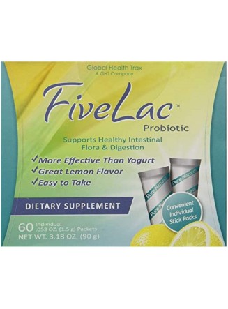 FiveLac Probiotic Lemon Flavor Dietary Supplement (4 Box) 60 Packets by GHT Support Your Daily Health and Wellness Needs