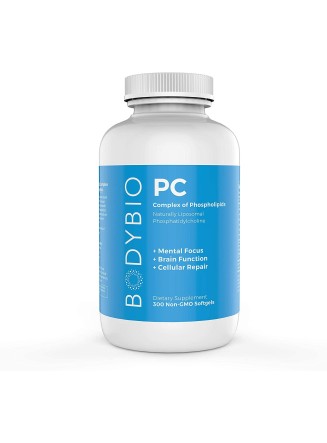 BodyBio - PC Phosphatidylcholine + Phospholipids - Liposomal for High Absorption - Optimal Brain & Cell Health - Boost Memory, Cognition, Focus & Clarity - 100% Non-GMO - 300 Softgels