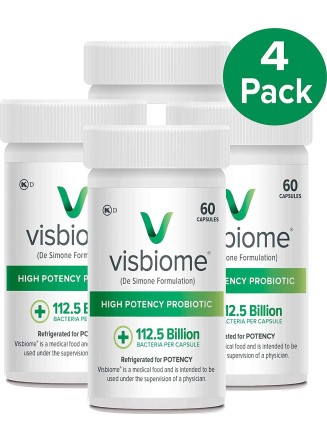 Visbiome® High Potency Probiotic 60 Capsules 112.5 Billion CFU - Shipped Cold in Recyclable Cooler with Temperature Monitor (4-Pack)