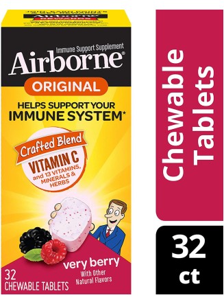 Airborne Vitamin C 1000mg, Very Berry Chewable Tablets, Gluten-free, Packaging May Vary, Berry, 32 Tablets, Pack of 36