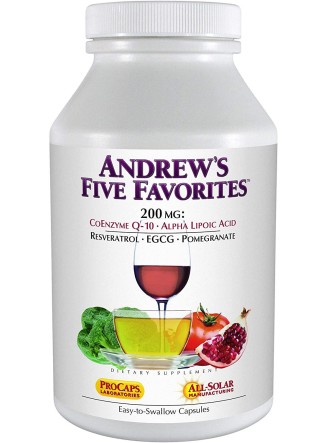 Andrew Lessman Andrew's Five Favorites 500 Capsules – Provides 200mg Each of Coenzyme Q-10, Resveratrol, EGCG, Pomegranate and Alpha Lipoic Acid, Powerful Anti-Oxidant Support, No Additives