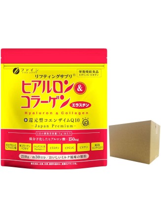 FINE Japan Hyaluronic & Collagen + Ubiquinol (210g x Approx. 30 Servings x 12-Packs Set) Vinyl Bag Type