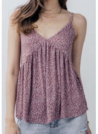 Ditsy Floral V-Neck Baby Doll Tank Top - Clearance Final