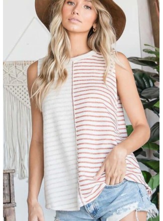 Sleeveless French Terry Stripes Color Block Top