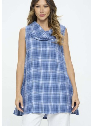 Linen Collection Plaid Cowl Neck Tunic - CLEARANCE FINAL