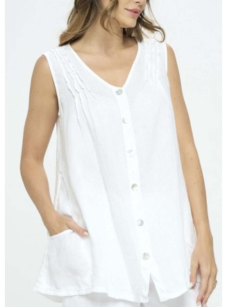 Linen Collection Pleated Sleeveless Button Down - CLEARANCE FINAL