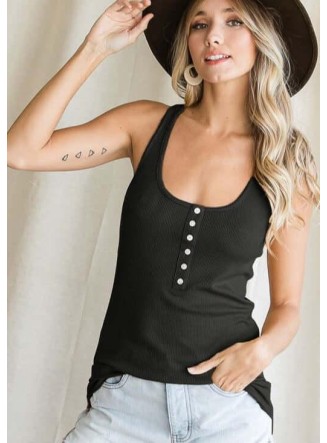 Essentials Fitted Tank Top with Button Detail - CLEARANCE FINAL