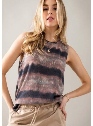 Smudged Effect Super Soft Horizontal Striped Sleeveless Top