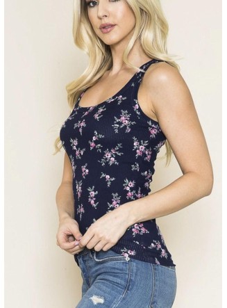 Florals are Back! Printed Rib Knit Tank Top